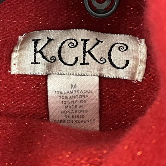 KCKC Turtleneck Lambs Wool Sweater Womens Size Medium Red Glitter - Picture 2 of 13